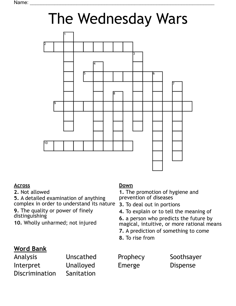 The Wednesday Wars Crossword