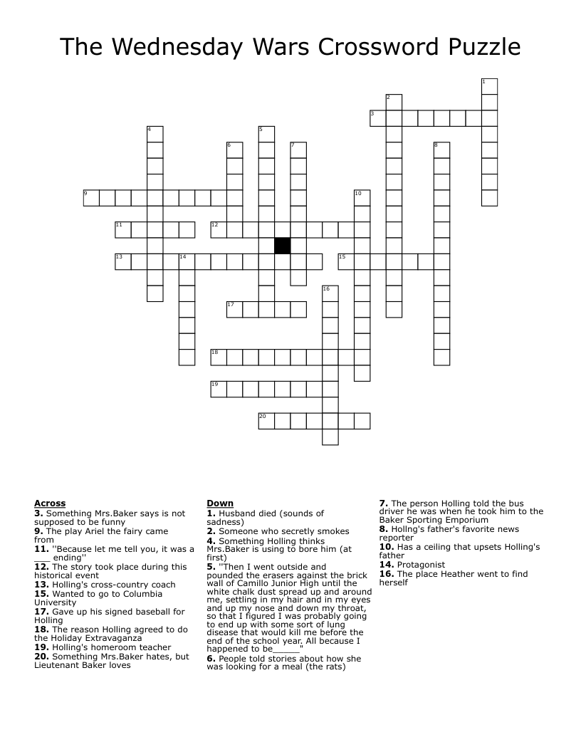 The Wednesday Wars Crossword Puzzle