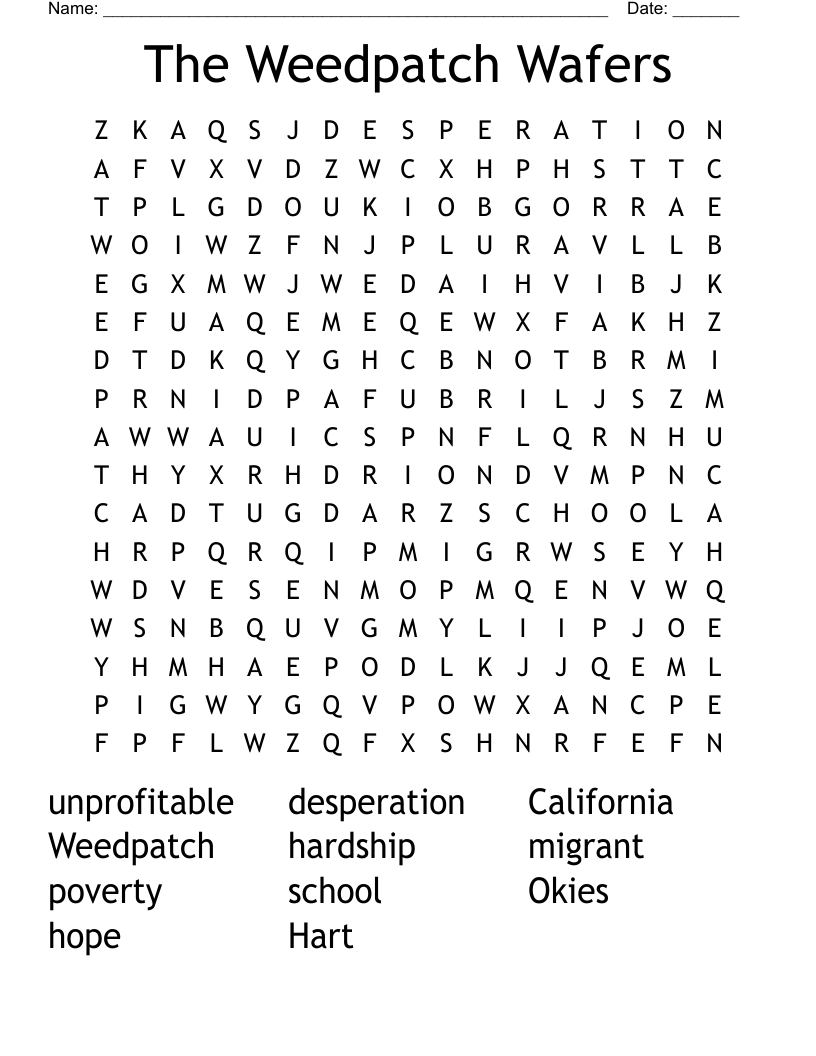 The Weedpatch Wafers Word Search