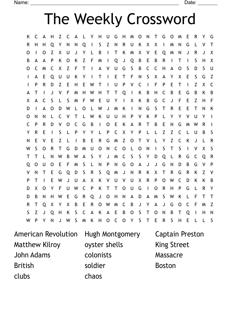The Weekly Crossword Word Search