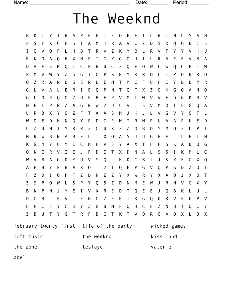 The Weeknd  Word Search