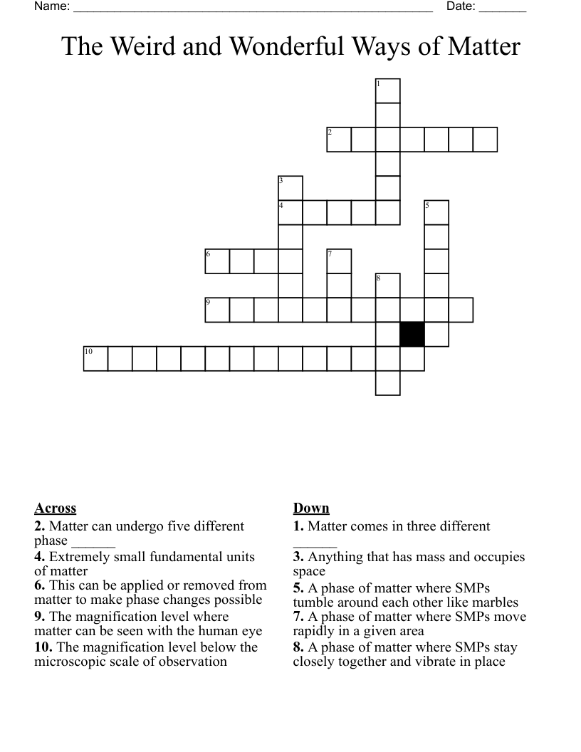 The Weird and Wonderful Ways of Matter Crossword