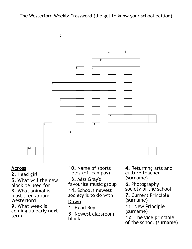 The Westerford Weekly Crossword (the get to know your school edition)