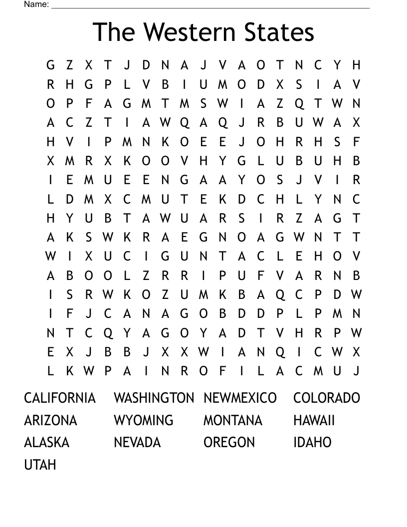 The Western States Word Search