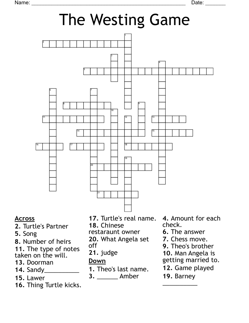 The Westing Game Crossword