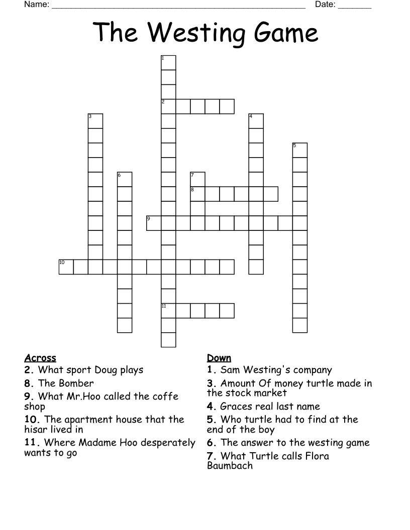 The Westing Game Crossword