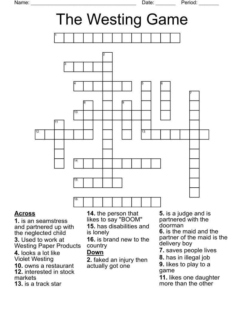 The Westing Game Crossword