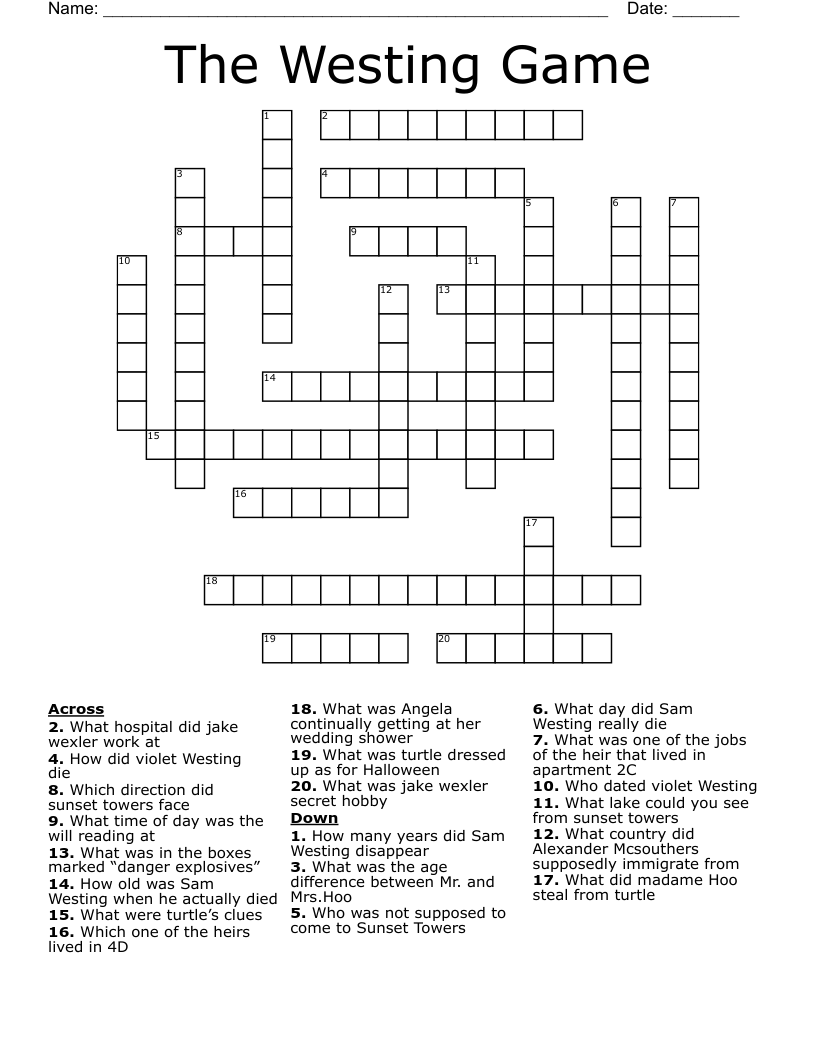 The Westing Game Crossword
