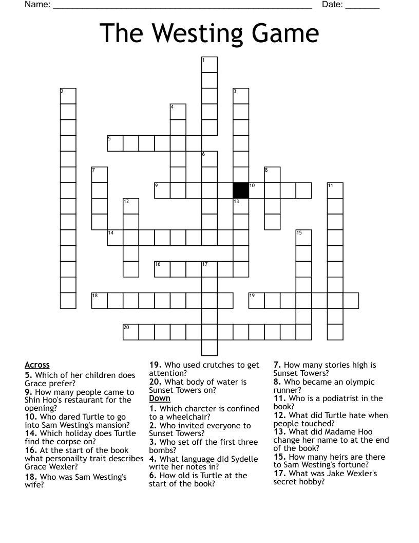 The Westing Game Crossword