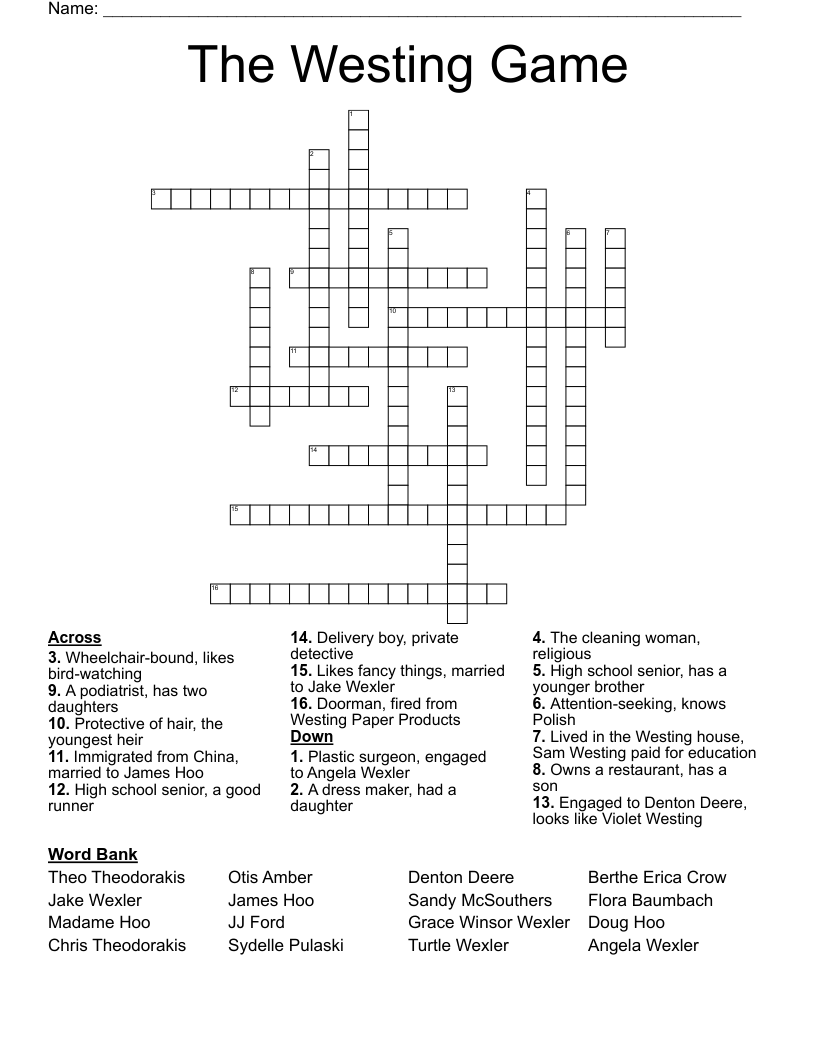 The Westing Game Crossword