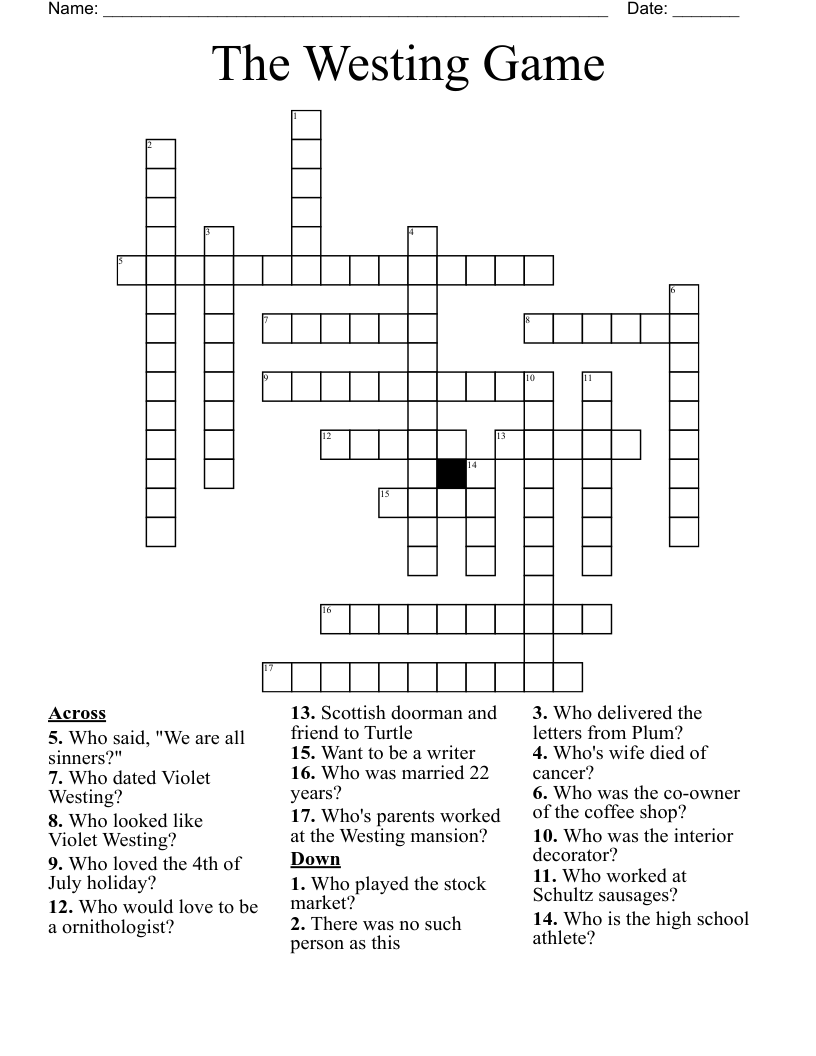 The Westing Game Crossword