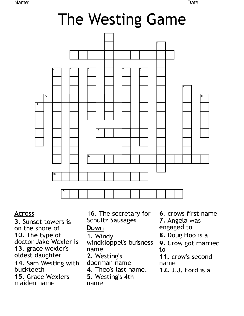 The Westing Game Crossword