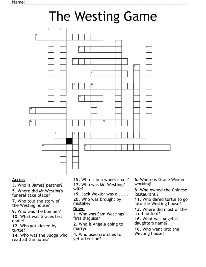 The Westing Game Crossword