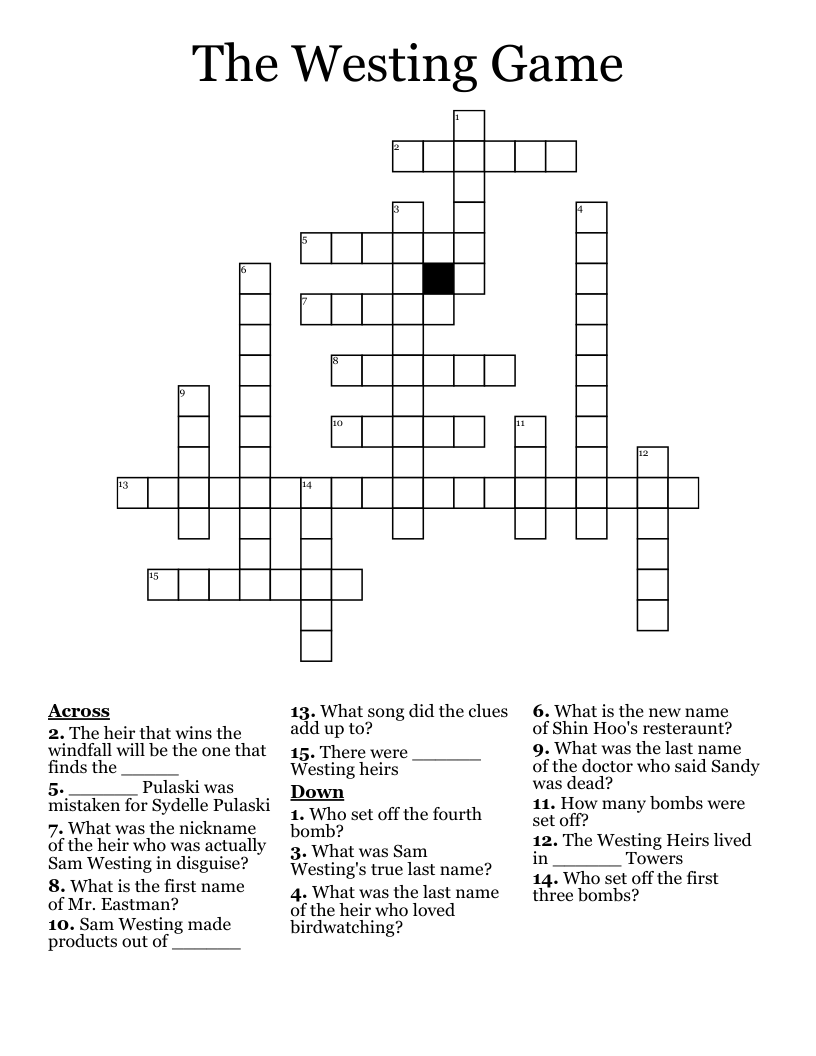 The Westing Game Crossword