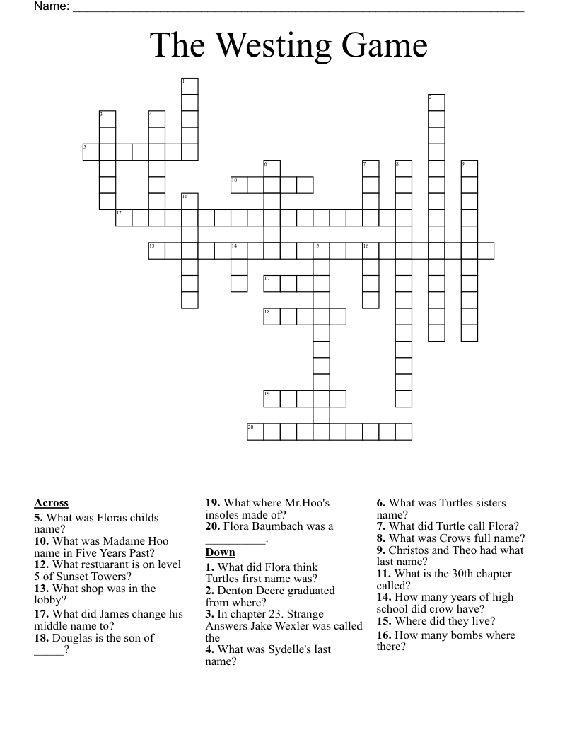The Westing Game Crossword