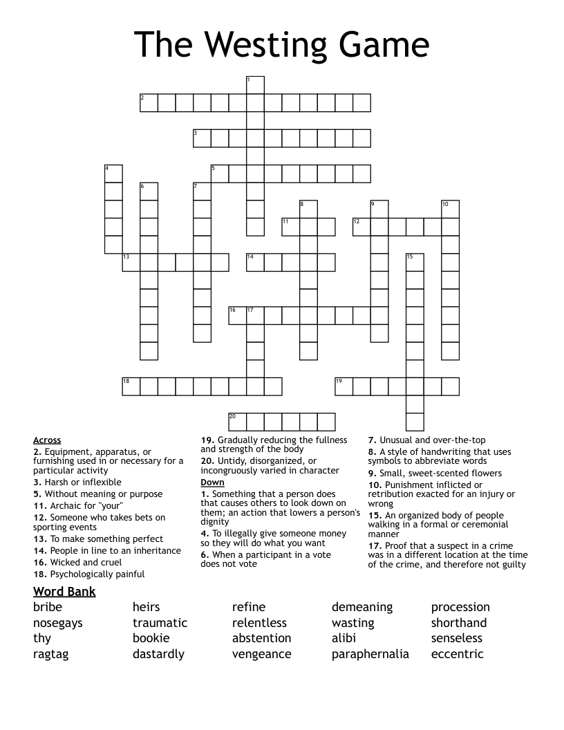 The Westing Game Crossword