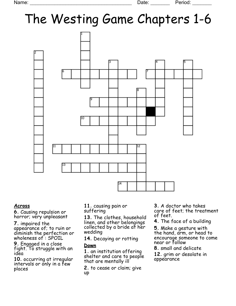 The Westing Game Chapters 1-6 Crossword