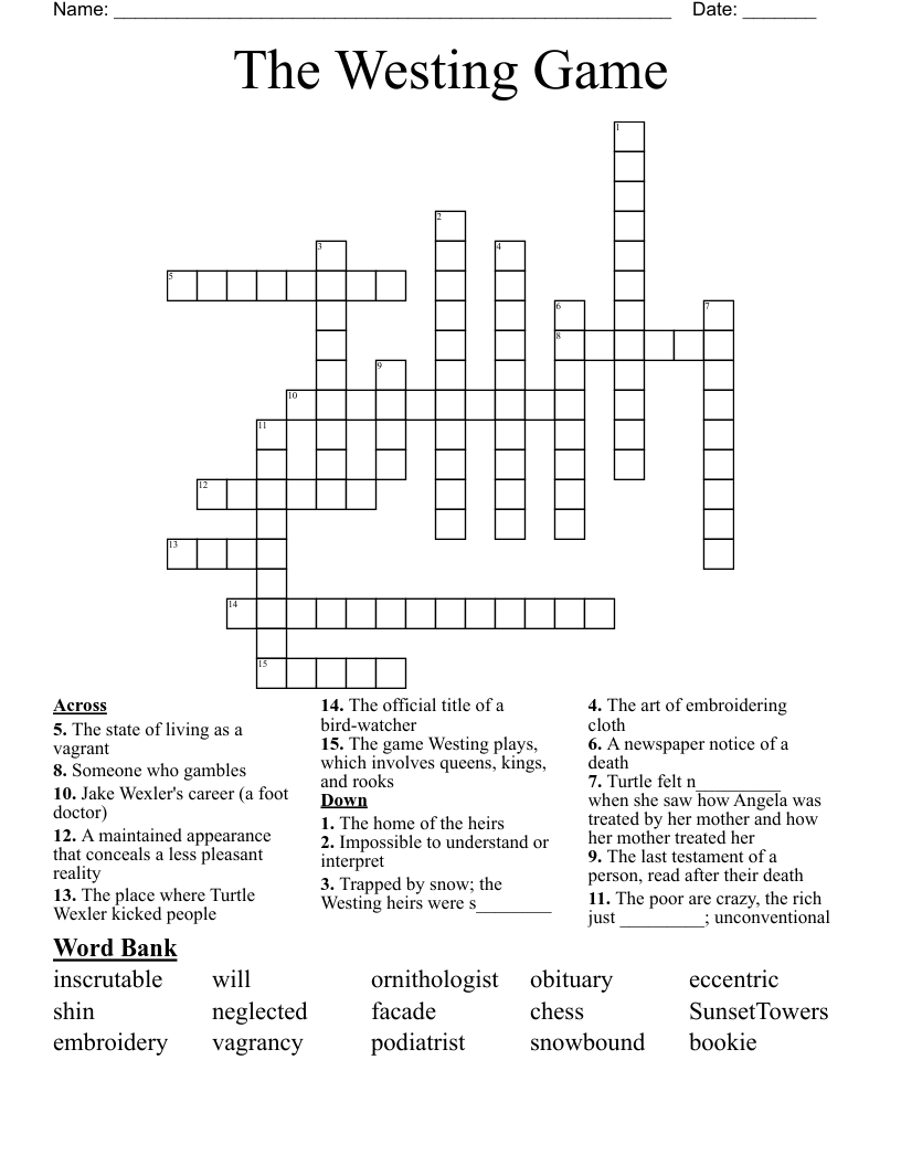 The Westing Game  Crossword
