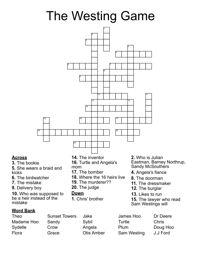 The Westing Game  Crossword