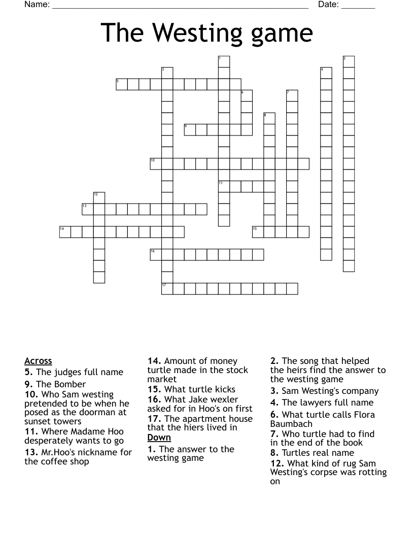 The Westing game Crossword