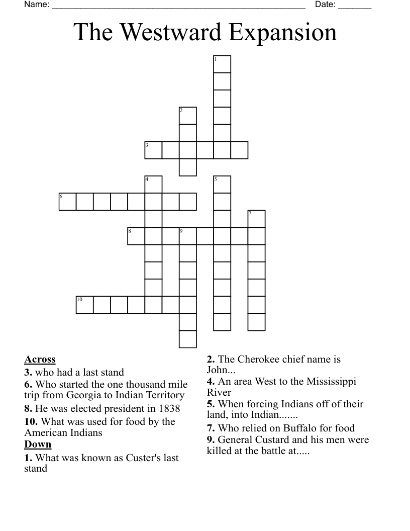 The Westward Expansion Crossword