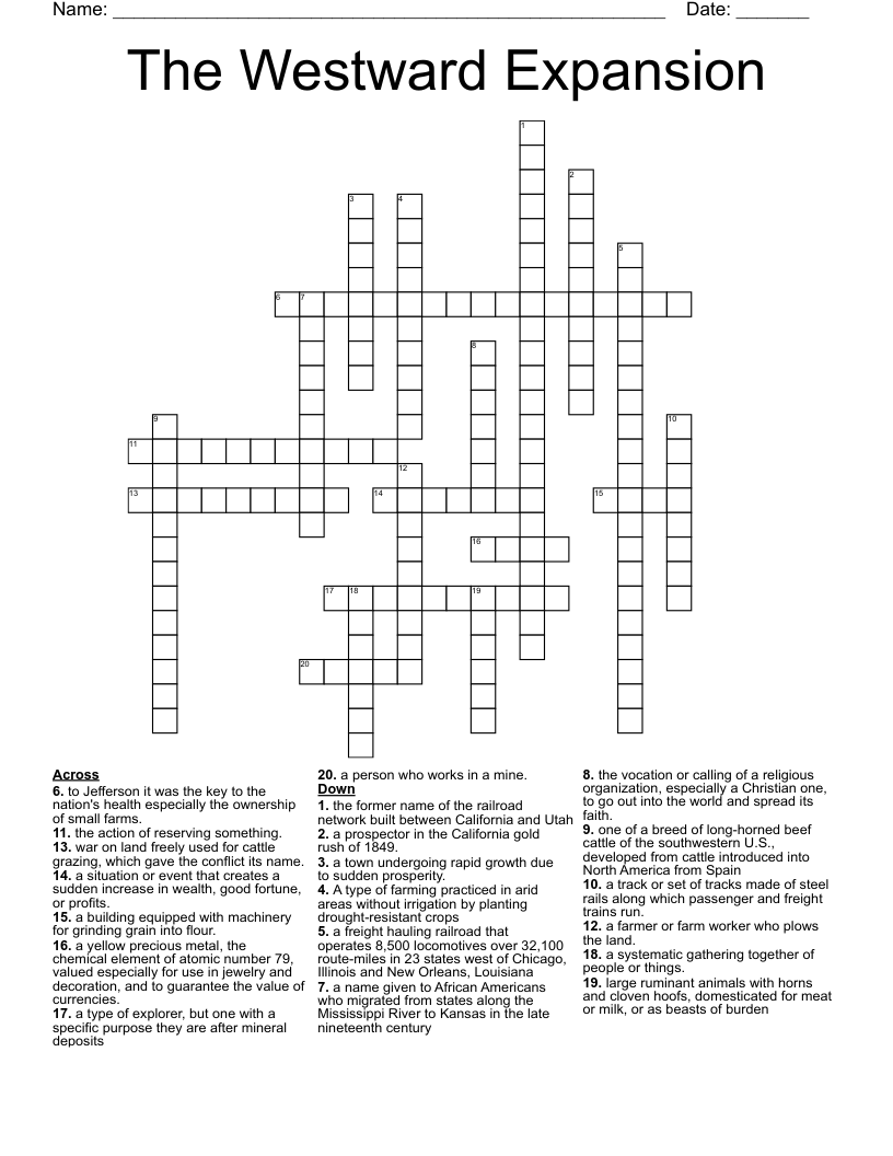 The Westward Expansion Crossword