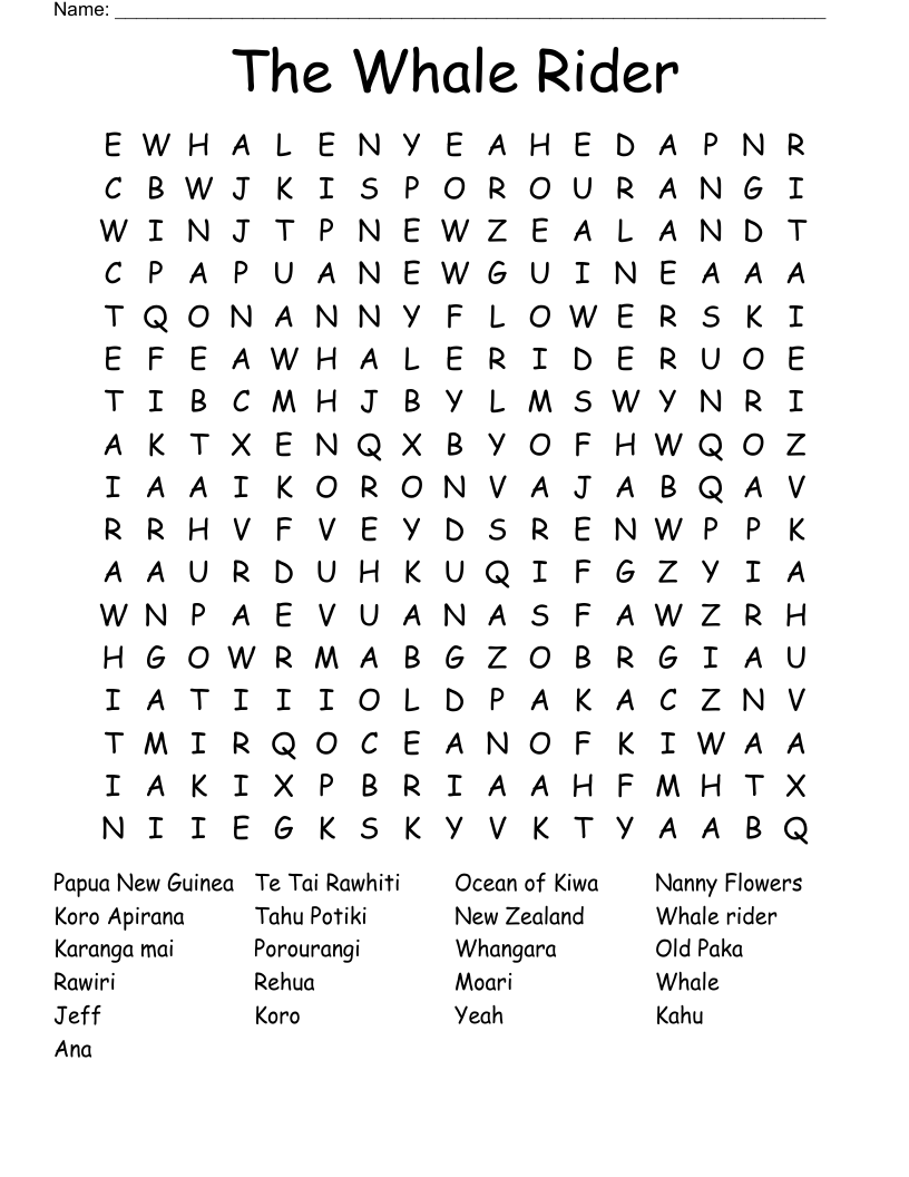 The Whale Rider Word Search