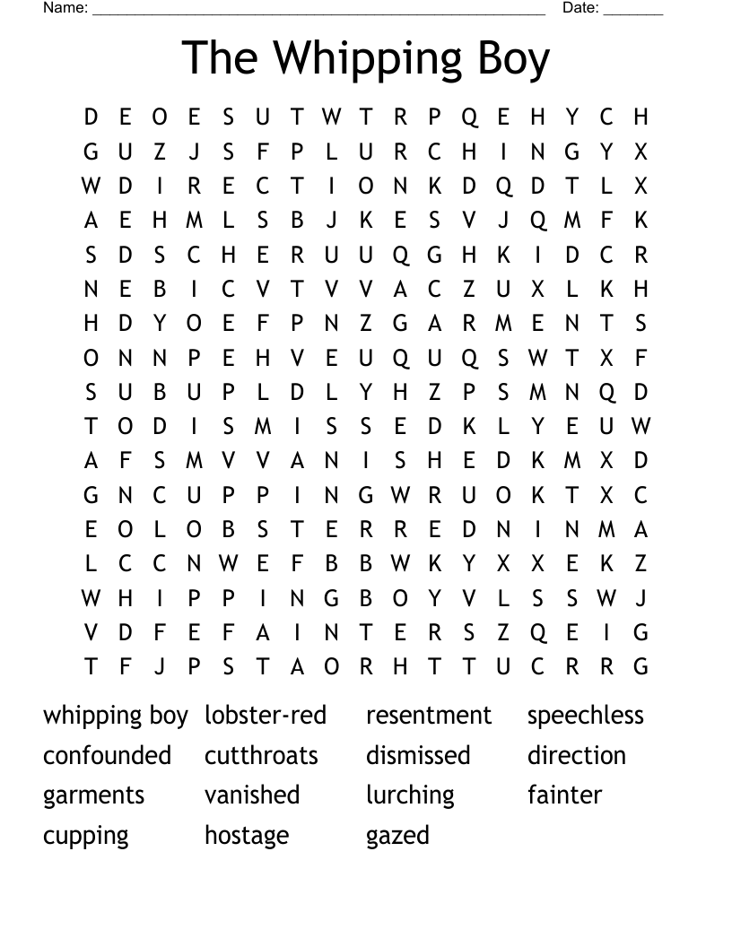 The Whipping Boy Word Search