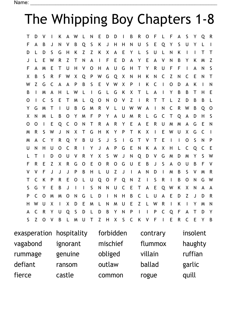 The Whipping Boy Chapters 1-8 Word Search