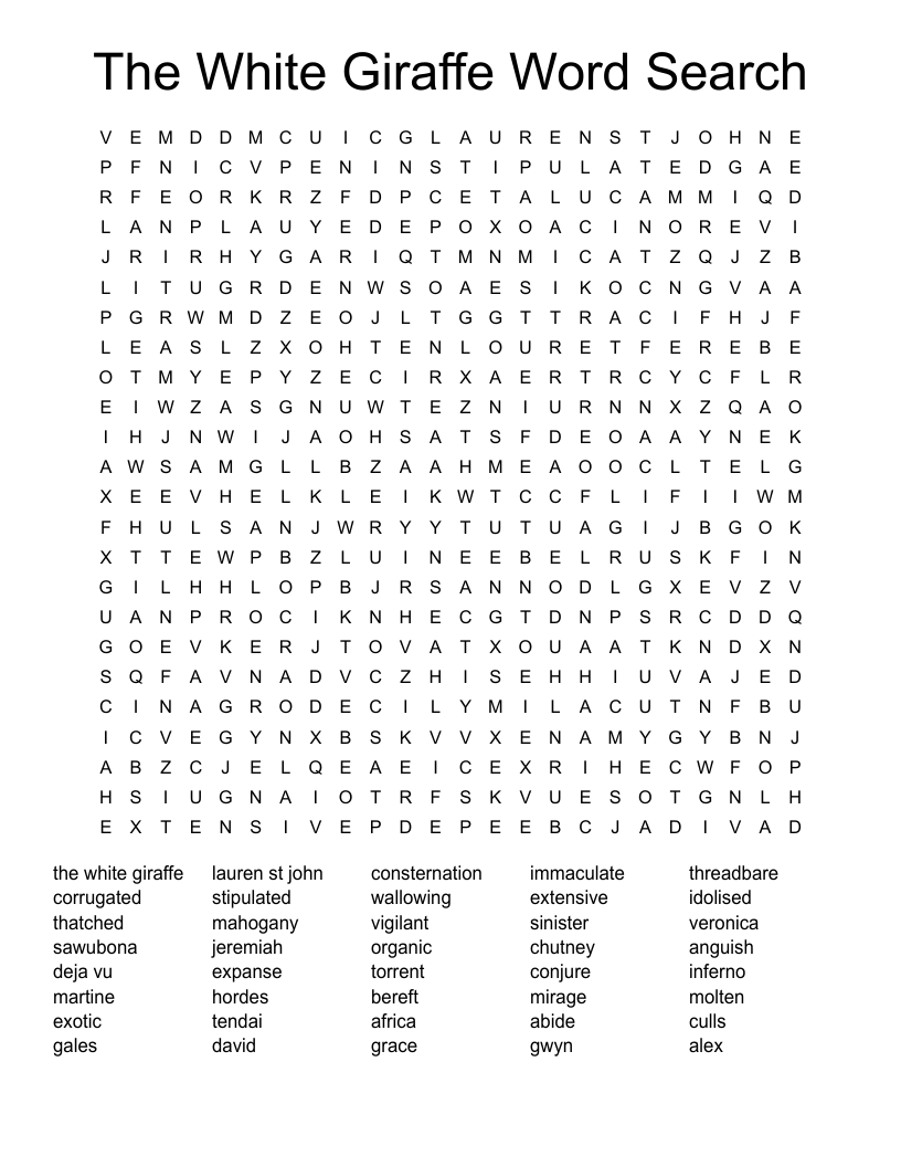 The White Giraffe Word Search