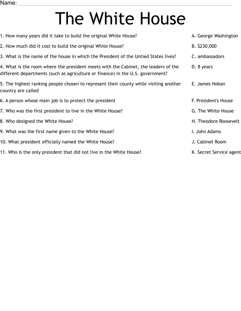 The White House Worksheet