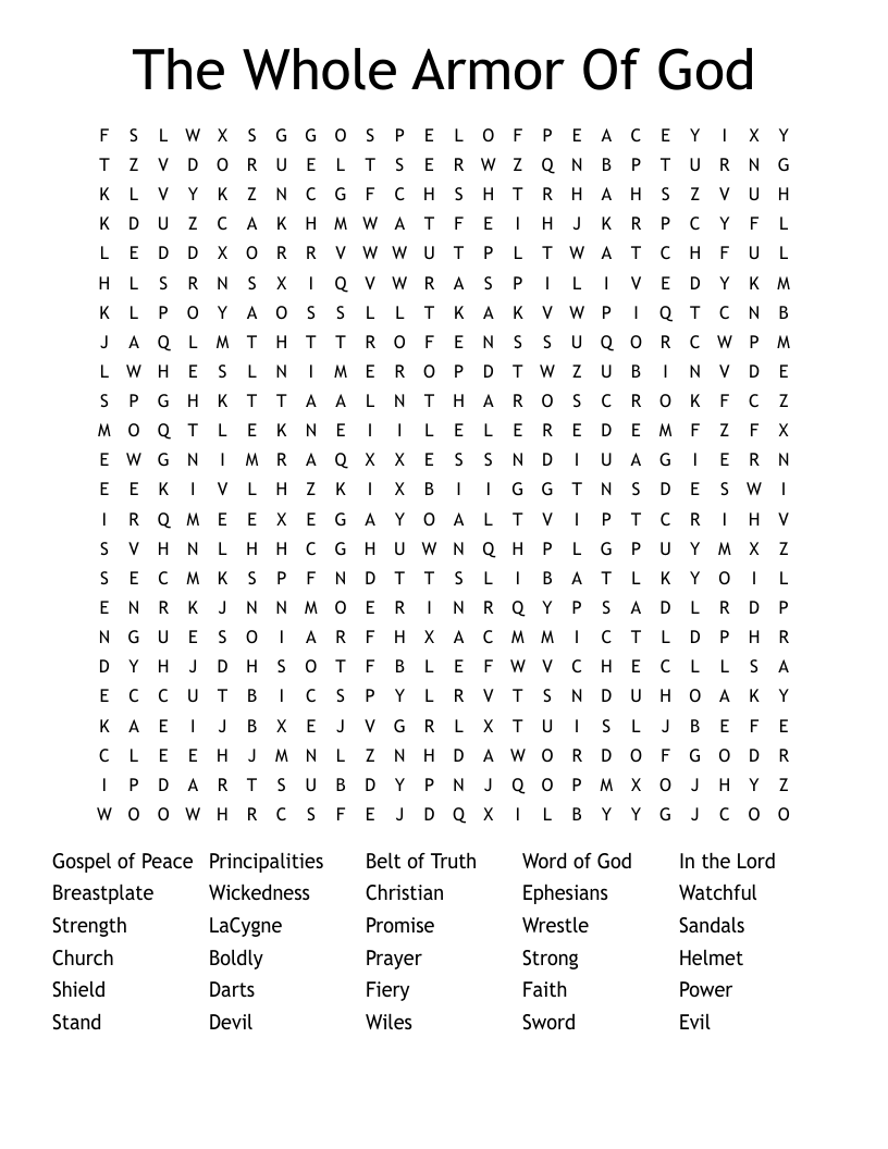 The Whole Armor Of God Word Search