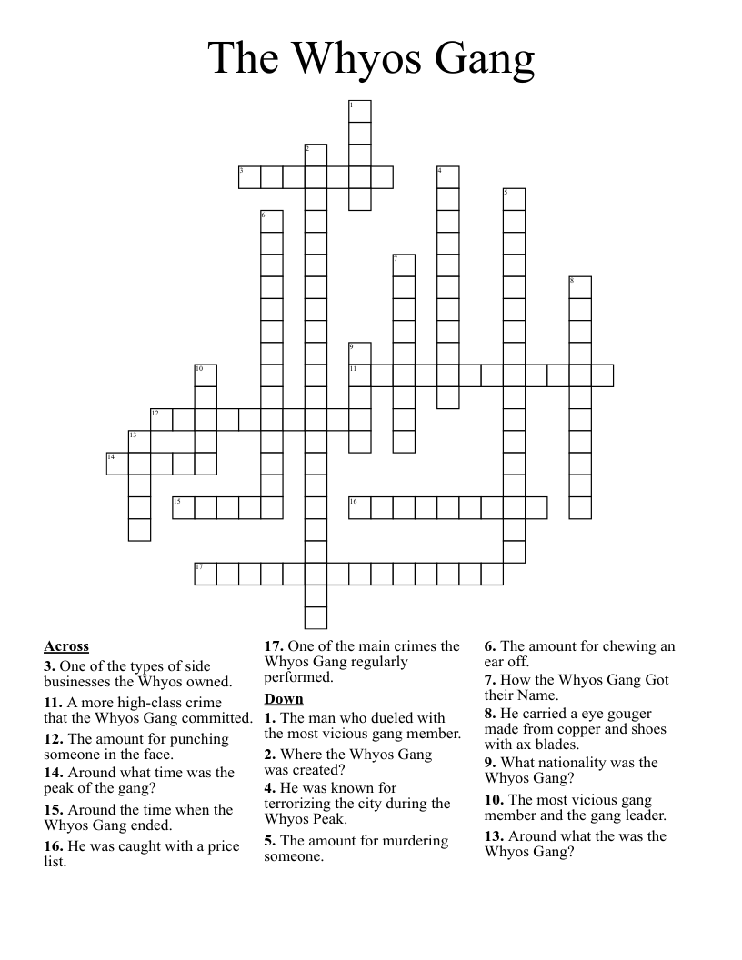The Whyos Gang Crossword