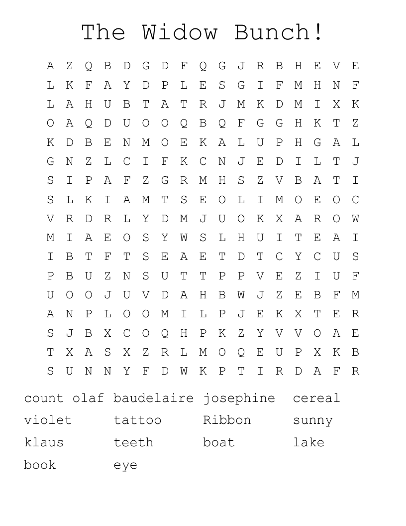 The Widow Bunch! Word Search