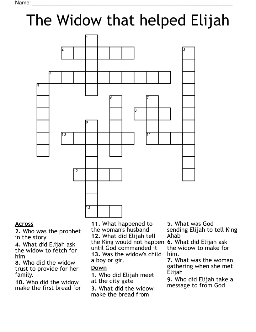 The Widow that helped Elijah Crossword