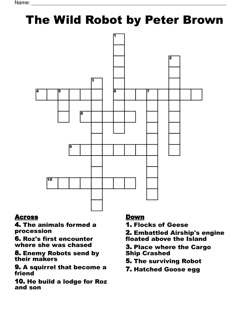 The Wild Robot by Peter Brown Crossword