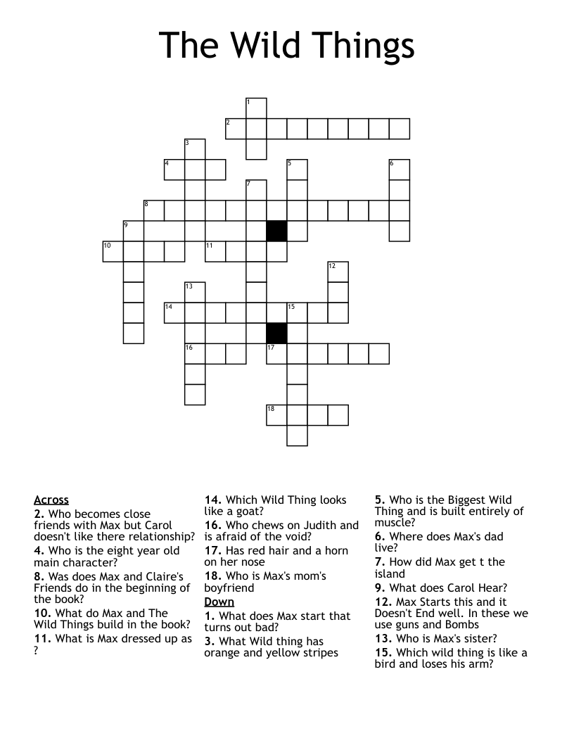 The Wild Things Crossword