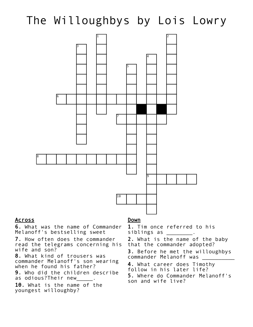 The Willoughbys by Lois Lowry Crossword
