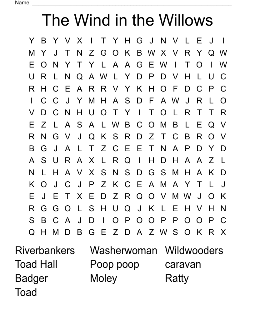 The Wind in the Willows Word Search