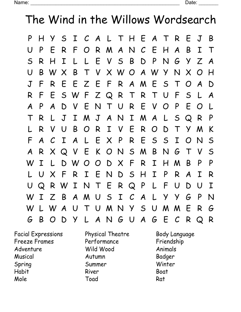 The Wind in the Willows Wordsearch