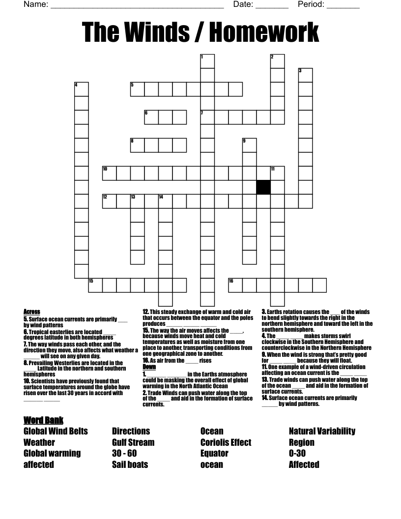 The Winds / Homework  Crossword