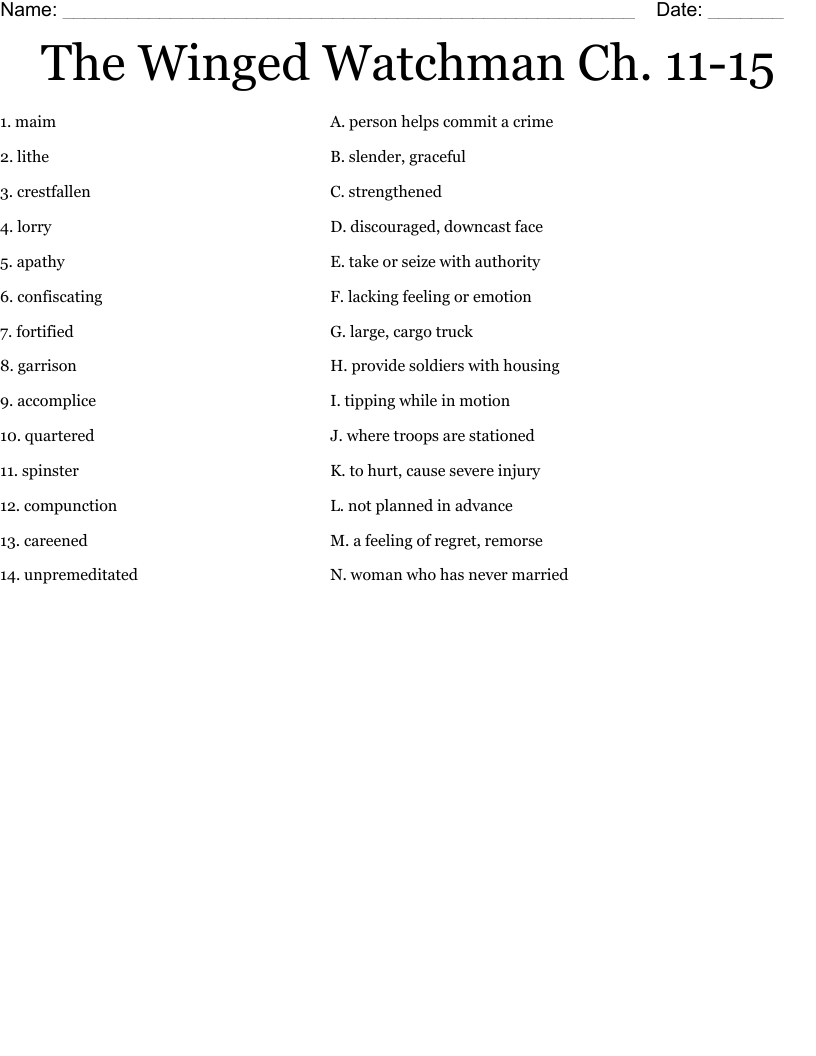 The Winged Watchman Ch. 11-15 Worksheet