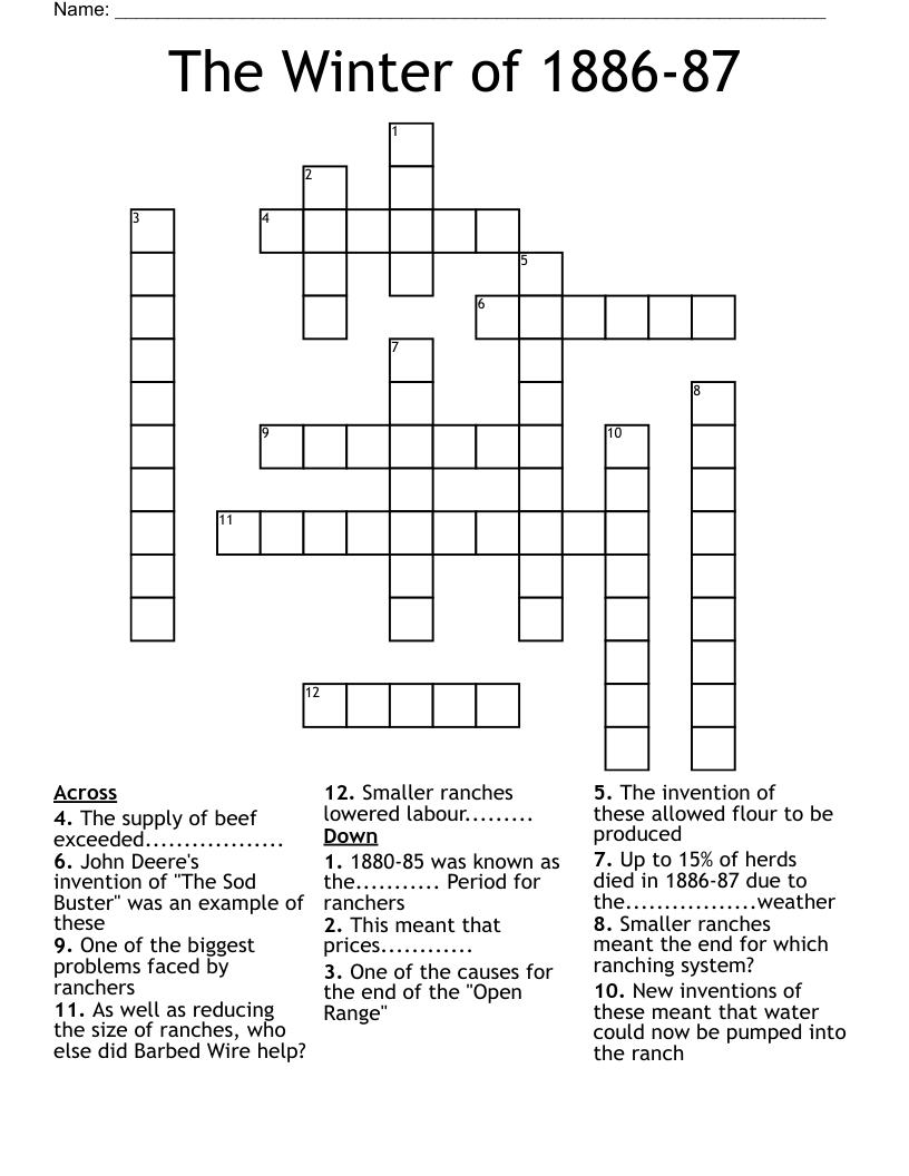 The Winter of 1886-87 Crossword