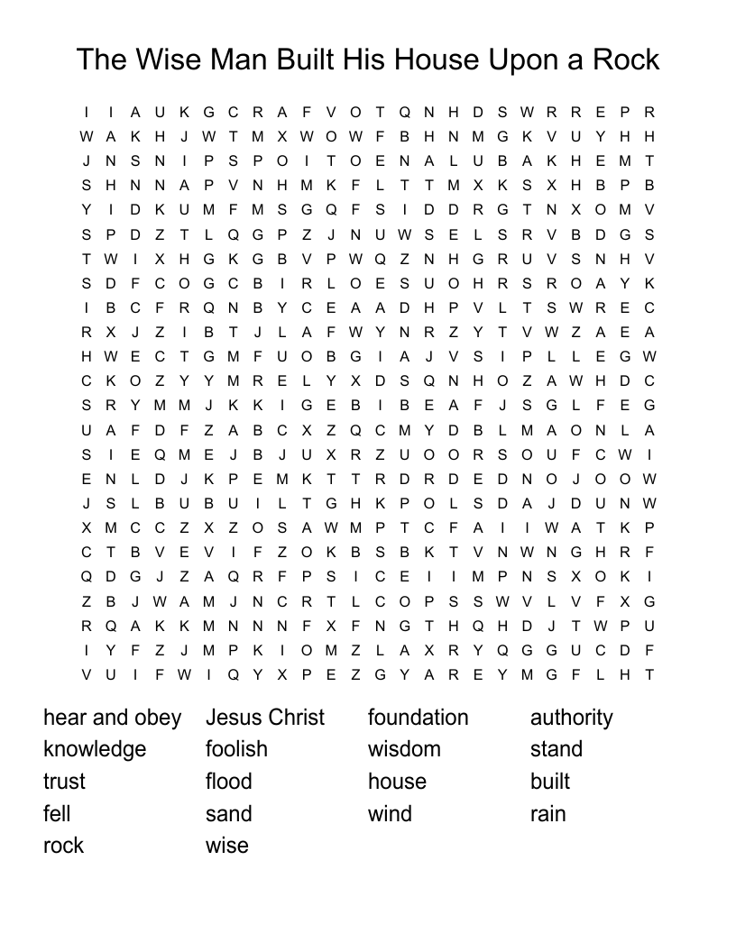 The Wise Man Built His House Upon a Rock Word Search