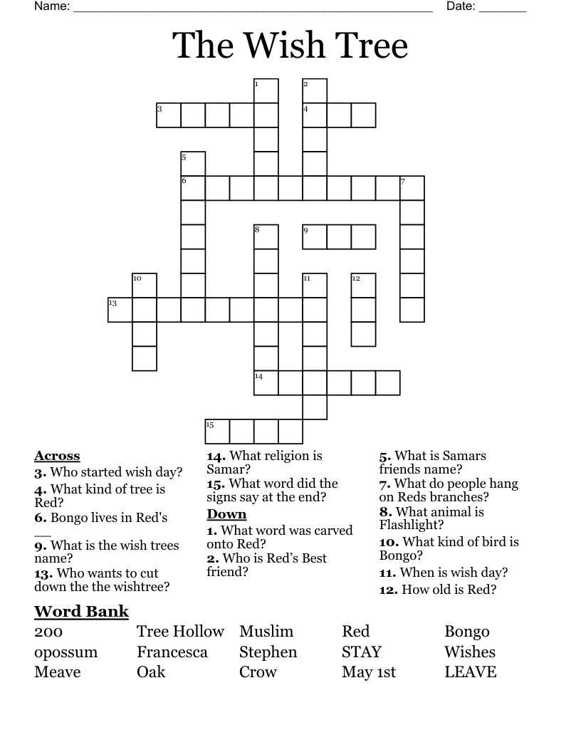 The Wish Tree Crossword