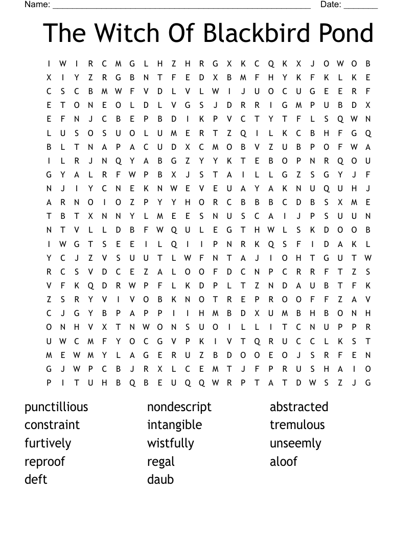 The Witch Of Blackbird Pond Word Search