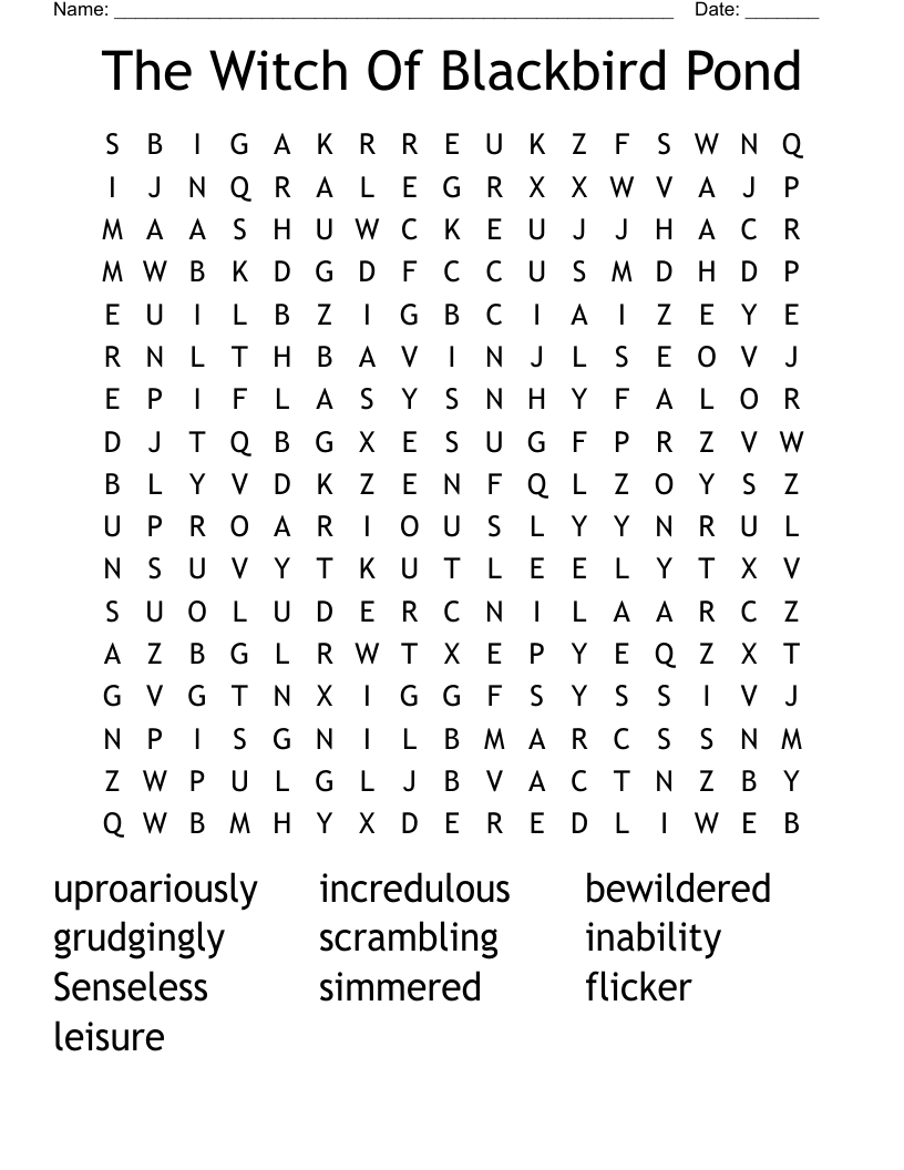 The Witch Of Blackbird Pond  Word Search