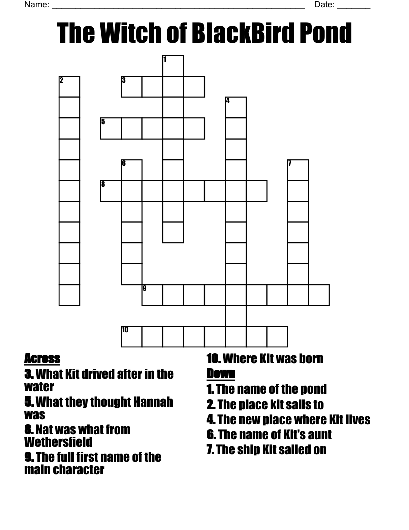 The Witch of BlackBird Pond Crossword