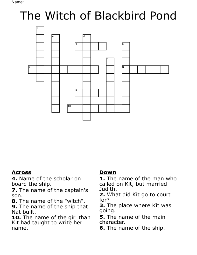 The Witch of Blackbird Pond Crossword