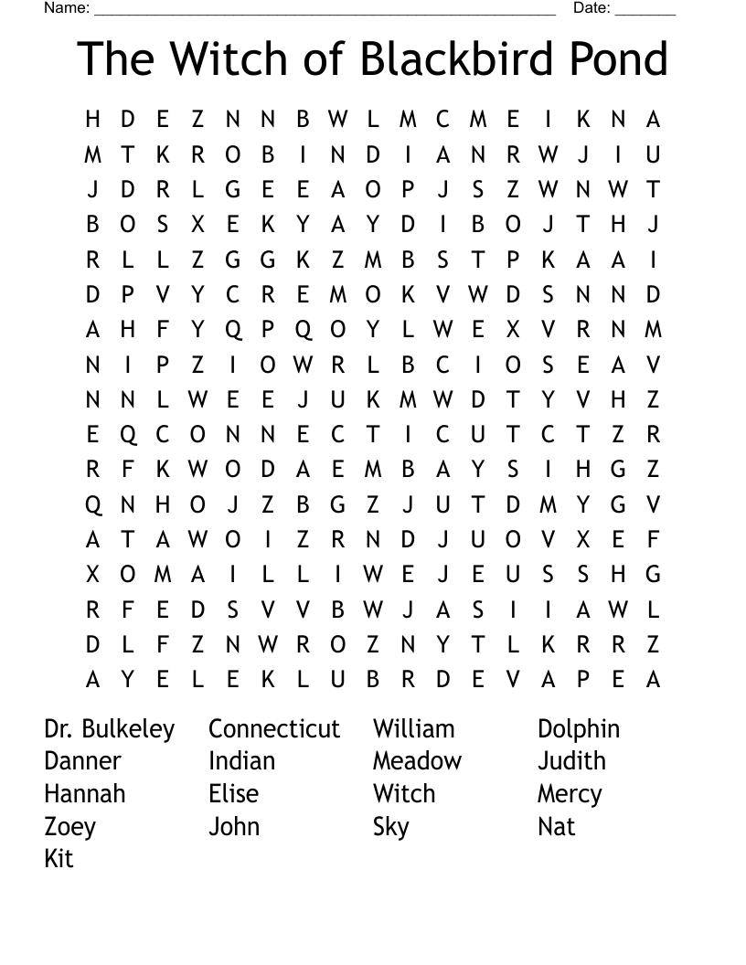 The Witch of Blackbird Pond Word Search